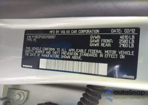 2012 Volvo S60 T5 from USA, damaged, VIN YV1622FS2C2132057